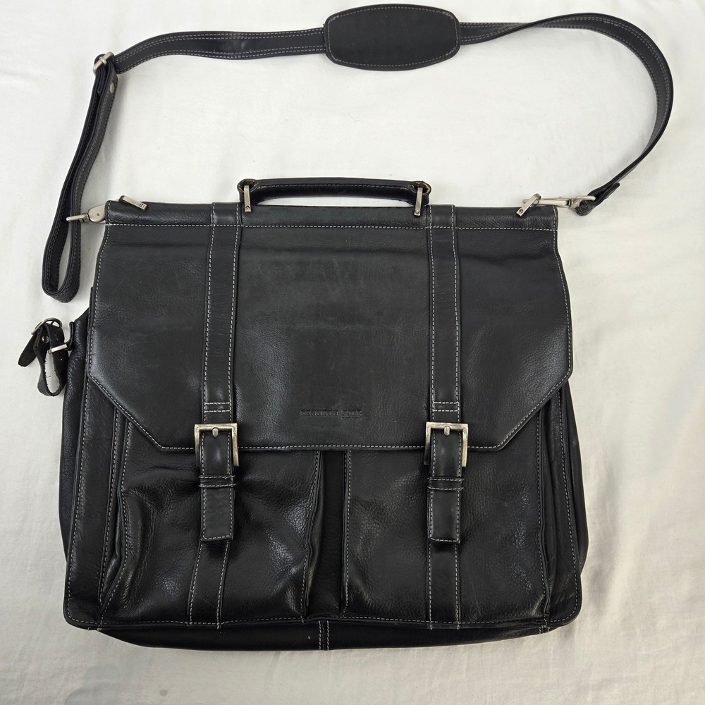 VTG Kenneth Cole New York Black Leather Messenger Bag Briefcase Laptop Satchel